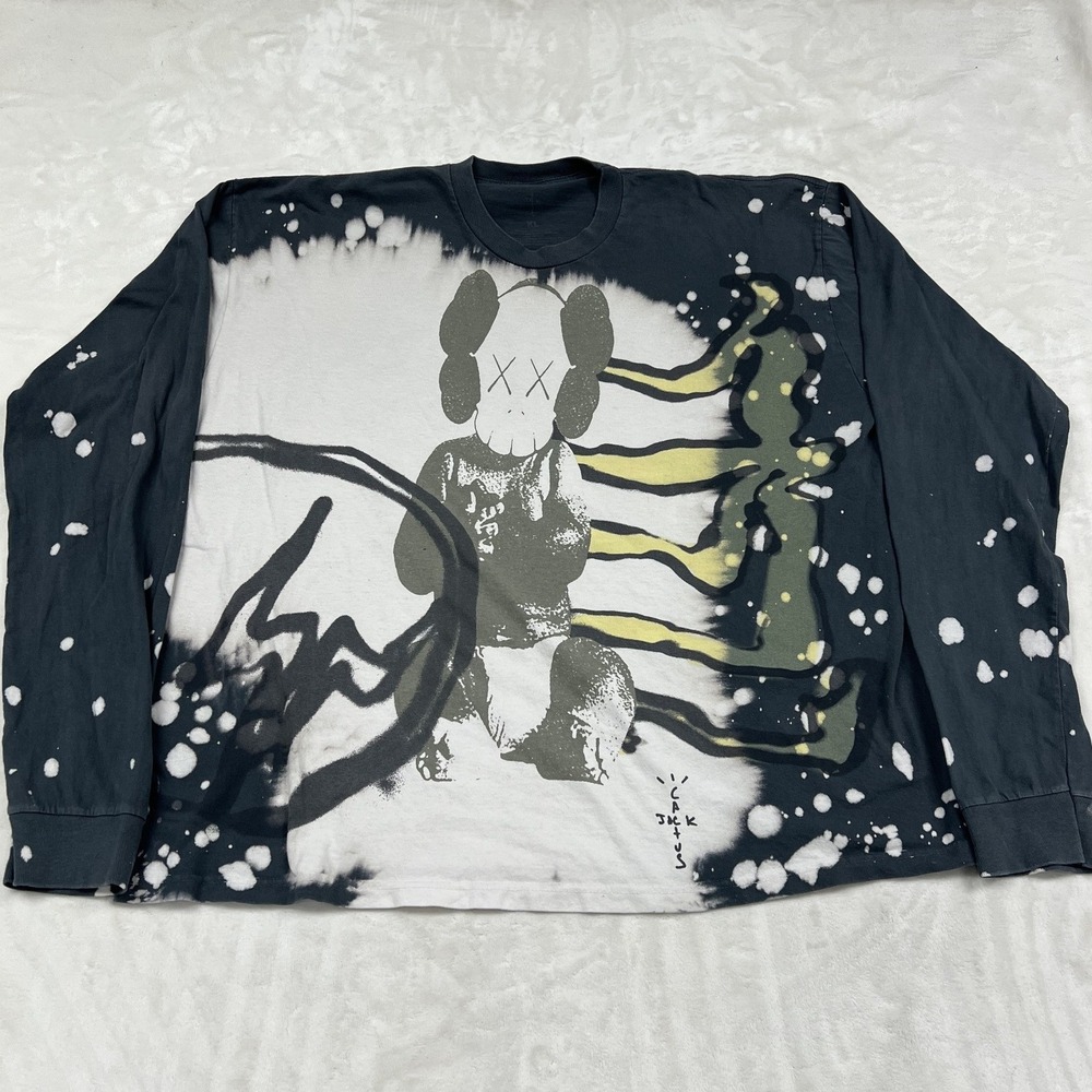 Travis Scott Cactus Jack x KAWS x Fragment Long Sleeve Tee Mens XL Black Bleach